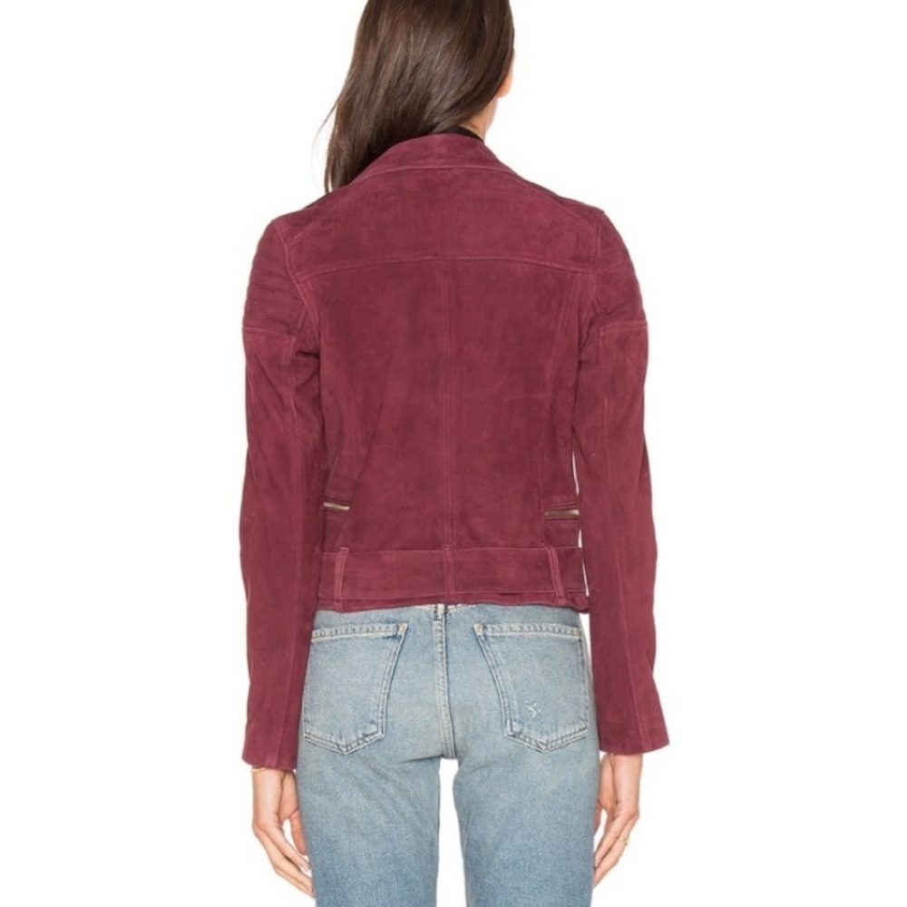 NEW LaMarque Laetica Burgundy Leather Suede Moto Biker Jacket Luxury Celeb Style - Picture 12 of 14